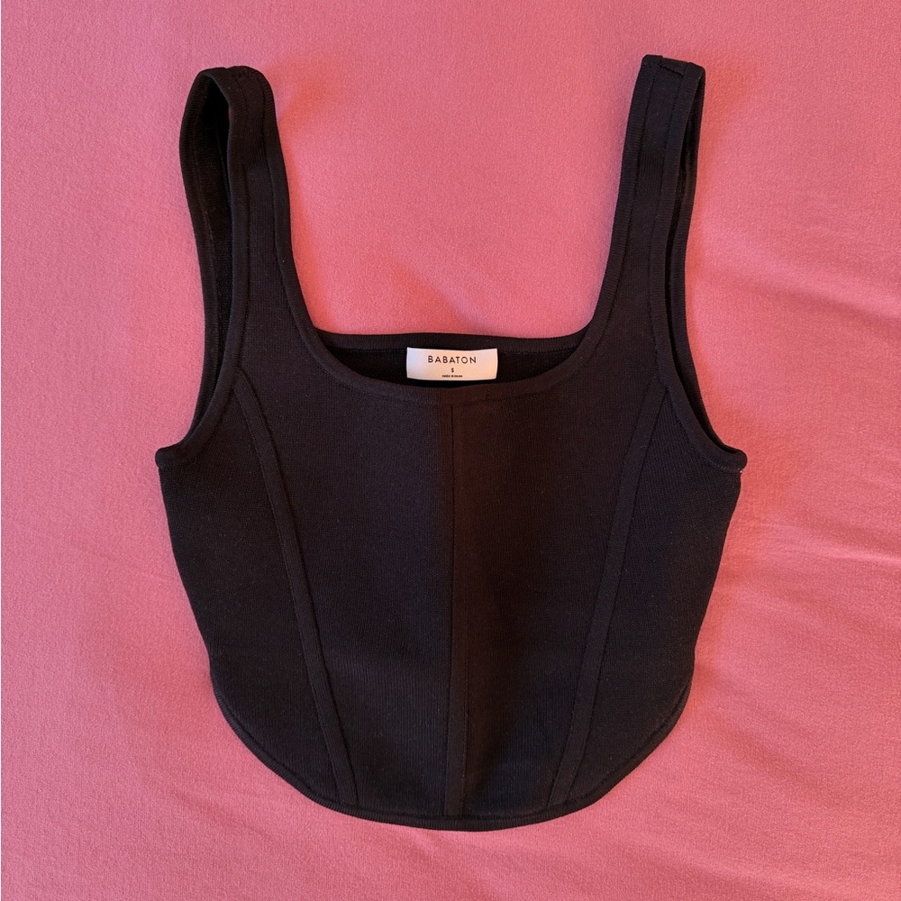 Babaton Scoop Neck Corset Style Ribbed Crop Tank